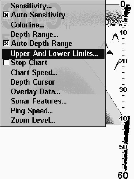 Tryk op eller ned indtil Chart Limits menuen ses som vist herunder.