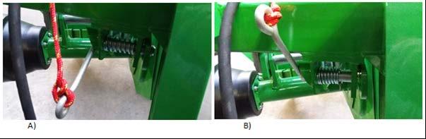 Linkage frame clevis pin: A = in the clevis s hole; B = Removed from the hole Transport position: Mowing position: Changing from transport position to mowing position (applies to the 1.85 and 1.