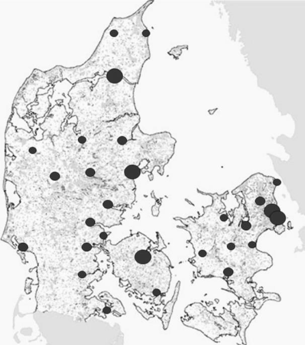 Op mod en tredjedel af det samlede danske butiksareal bliver overflødiggjort frem mod 2025 INSTITUT FOR CENTER-PLANLÆGNING Såfremt der ikke gøres noget aktivt og ekstraordinært i disse byer, vil man