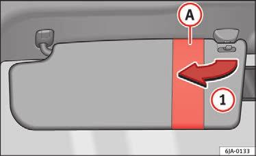 Solskærme Solskærmene til fører og forsædepassager kan trækkes ud af holderne i midten af bilen og drejes i pilens retning 1 Fig. 137 eller 2 Fig. 138 over til dørene.