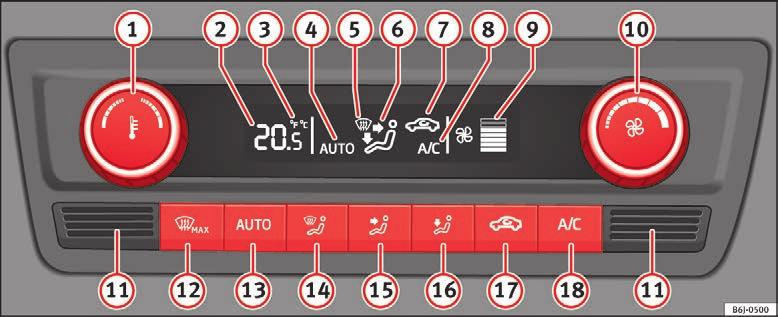Tryk på knappen 1 Fig. 168; kontrollampen i knappen lyser og viser, at recirkulationsfunktionen i bilens kabine er blevet aktiveret.