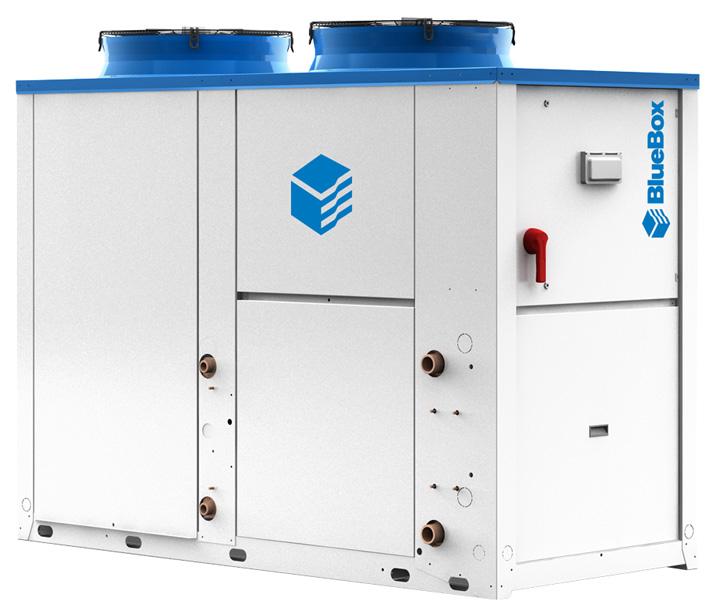 Væskekøleanlæg - BlueBox Luftkølede chiller-units - ZETA REV Luft/vand chillers og varmepumper, med axial ventilator og hermetic scroll kompressorer.