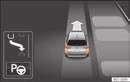 Kørsel Fig. 282 På kombiinstrumentets skærm: visning af parkeringsstyreassistenten med begrænset visning.