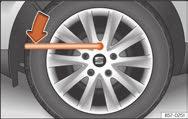 Anvisning I det bageste område af hjulkapslen er der også en dækventilmarkering, der viser den korrekte placering. Hjulboltenes kapper* Fig.