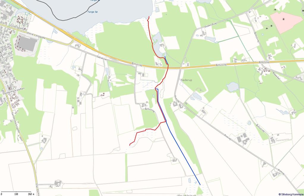 Bilag 2 Oversigt over den opklassificerede strækning af Naderup Bæk Den røde streg viser den del af