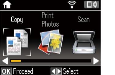 Printerens basisfunktioner Vejledning til LCD-skærmen Menuer og meddelelser vises på LCD-skærmen. Vælg en menu eller indstilling ved at trykke på knapperne u d l r.