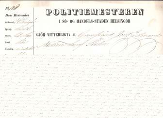 Billede 4: Pas udstedt i Helsingør 1855 (Helsingør Byfoged). ber. De består hovedsalig af pasprotokoller over udstedte pas samt kladder til pas.