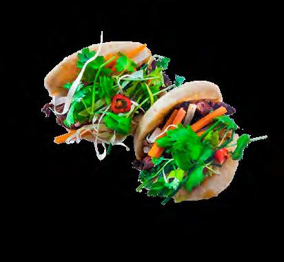 with beef // 64 00 Noodle salad with salmon // 64 00 Bánh mì Five-spice