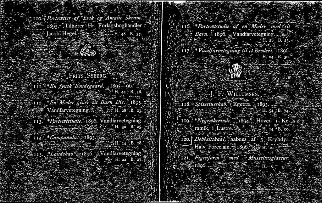 27. J. F. WILLUMSEN. 118. Spisestueskab. Egetræ. 1895. H. 54 B. 74. 119. *Nygrækerinde. 1894. Hoved i Keramik, i Lustre. H. 14 B.