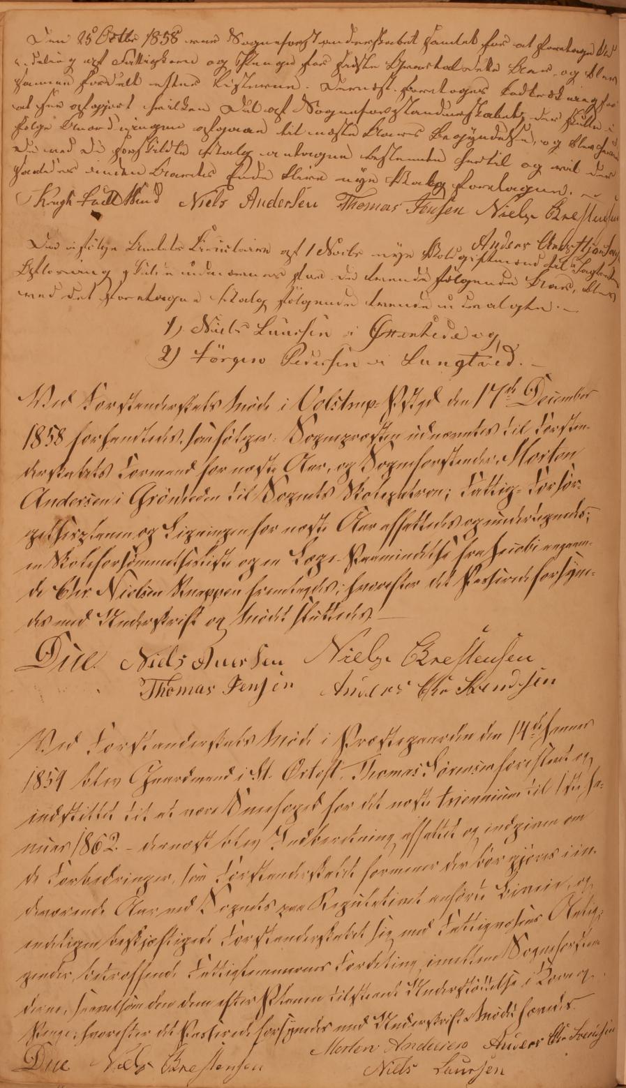 Side 067 B Den 25 Octbr 1858 var Sogneforstanderskabet samlet for at foretage Uddeling af Fattigkorn og Penge for første Qvartal dette Aar, og blev samme fordelt efter Listerne.