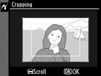Indstilling Cropping (Beskæring) Beskrivelse Menuen til højre vises. Du kan afslutte uden at beskære billedet ved at markere [No cropping] (Ingen beskæring) og derefter trykke på J.