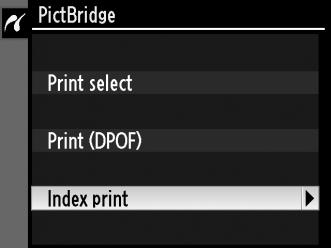 Oprettelse af indeksprint Hvis du vil oprette et indeksprint af alle JPEG-billederne på hukommelseskortet, skal du vælge [Index print] (Indeksprint) i Trin 2 under "Udskrivning af flere billeder" (s.