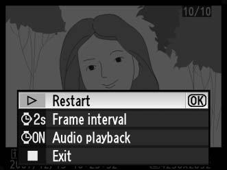 Dialogboksen til højre vises, når showet er færdigt, eller når der trykkes på knappen J for at afbryde billedvisningen midlertidigt.