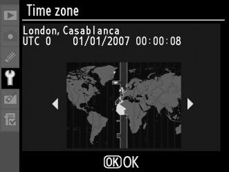 Tryk på 4 eller 2 for at markere den lokale tidszone (i feltet [UTC] vises forskellen mellem den