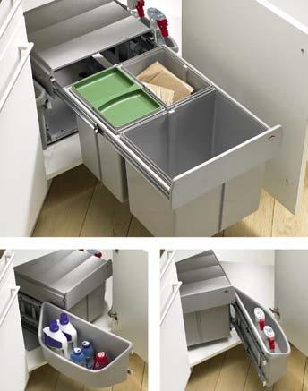 Affaldssystemer Affaldssystemer til hjørneskabe Bin.it Corner Trio Hett CAD Bin.