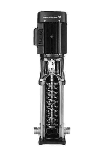 1 Pumpe CR-pumper er normalsugende, vertikale flertrinscentrifugalpumper. Pumperne leveres med en Grundfos-normmotor. Pumpen består af fod- og topstykke.