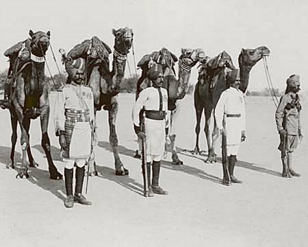 Bikaner Camel Corps, ca. 1914. Fra Microsoft Encarta Online Encyclopedia. Korpset forlod Bikaner i slutningen af august, og ankom via Karachi til Suez den 30. oktober 1914.