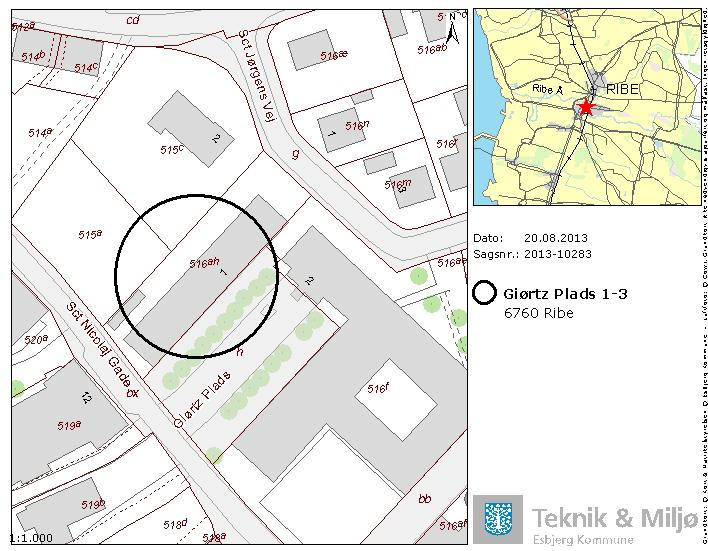 Sagsnr. 2013-10283 11 Ansøgning om dispensation fra lokalplan nr. 40-010-0002 for ejendommen Giørtz Plads 1-3, Ribe.