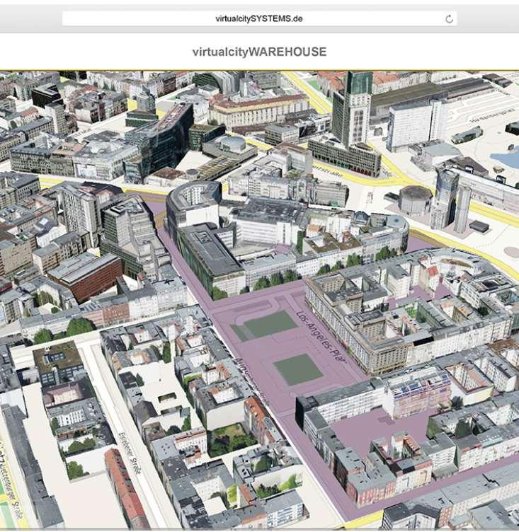 Users can upload and place 3D models into virtual urban space, and may hide existing buildings.
