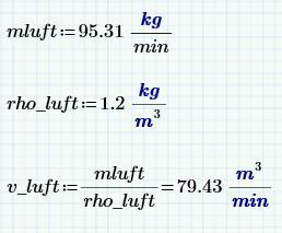 Formlen er brugt til at udregne kolonnerne HVM 3 Virkluft m3/min og HVM 4 Virkluft m3/min i dataindsamling 84. Figur 45. Eksempel udregning af volumen flow af luft.