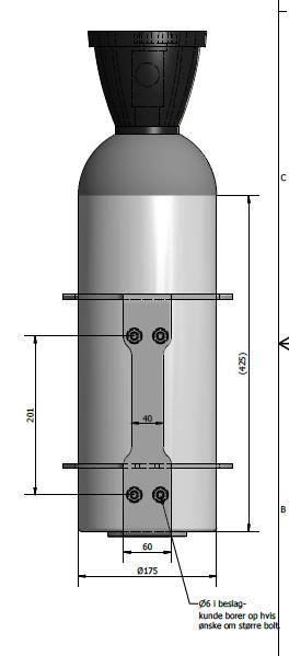 eksempel til Air Liquide 6 liter Flaskeholder til væg for Ø175mm-