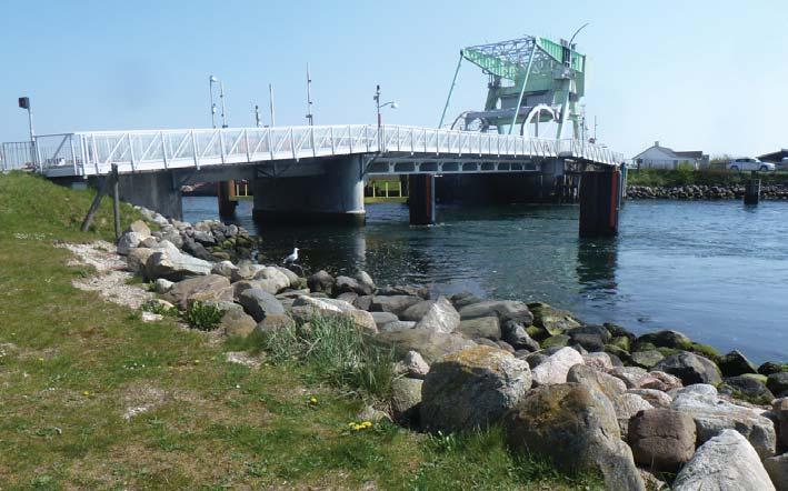 Det græsklædte areal ved Kanalpladsen med udsigt til Græshoppebroen. Landskab og natur Området ligger på en asfaltbelagt havnekaj med udsigt til Græshoppebroen og Enø Strand.
