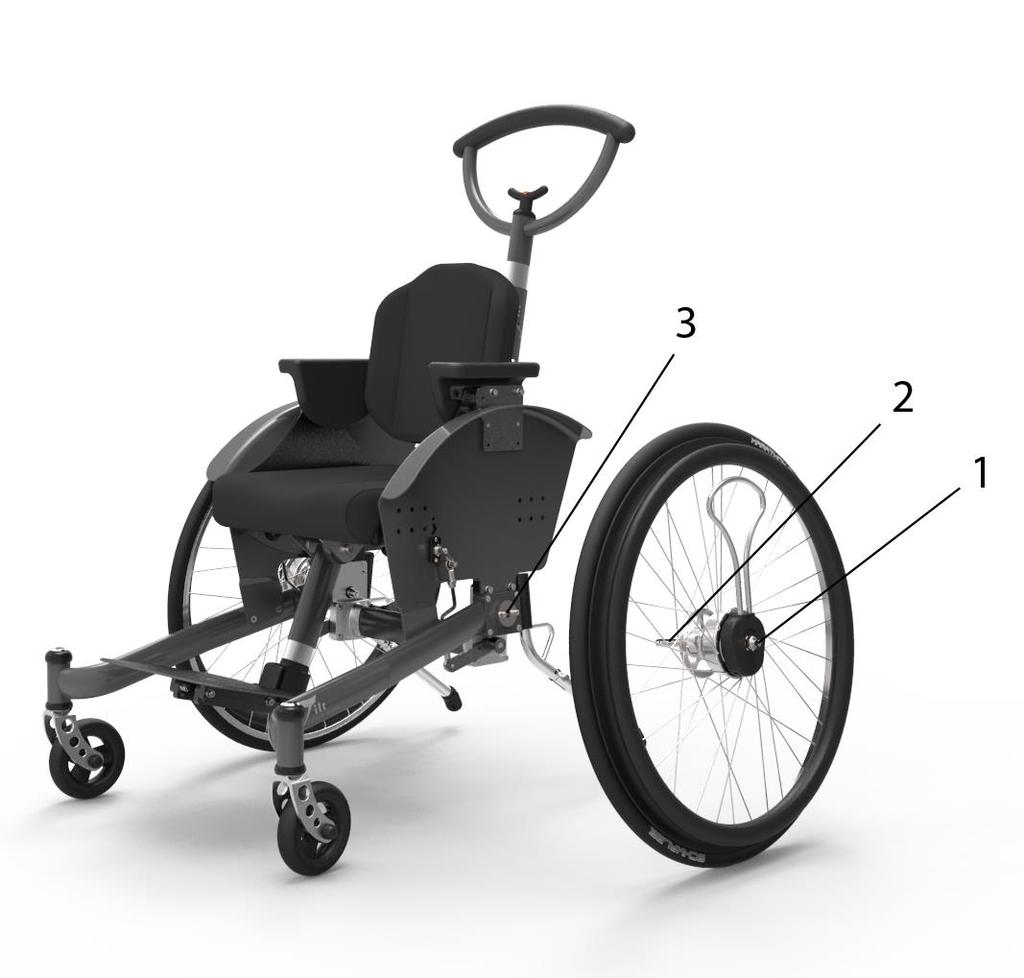 6.2 Montering af hjul og tromlebremse Sæt bremsen i neutral for at montere et hjul med quick-release aksel (figur 4).* Løft igen kørestolen i armlænet med én hånd.