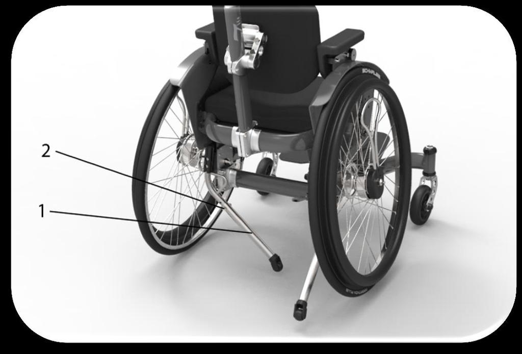 6.3 Tipsikring Tipsikringerne forhindrer, at kørestolen vipper bagover. Tipsikringerne kan drejes væk, for eksempel ved kørsel over en forhindring.