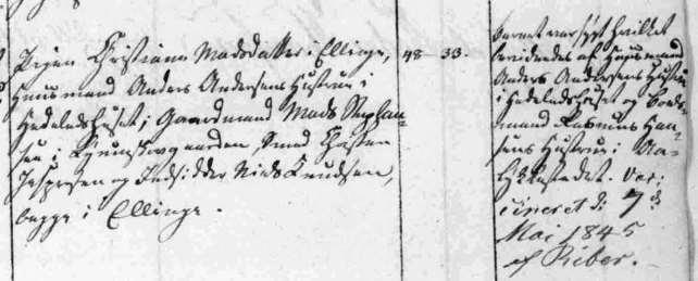 Anders Andersens hustru: (2) Folketælingslister for Fyn: 1845. Et huus på Ellinge Mark. 1 familie.