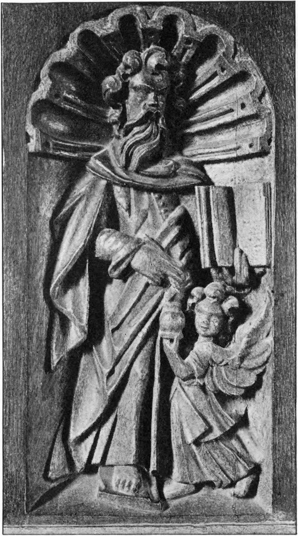 BJEVERSKOV KIRKE 253 Rytter, delende sin Kappe med Tiggeren. En stedlig Tradition havde omdøbt den hellige Bisp til»profeten Elisæus«6. Altersølv. Kalk (Fig. 7), sengotisk fra o.