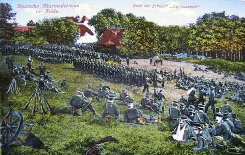 Deutsche Marinedivision im Felde - Nach der Schlacht "Zapfenstreich". Fra et samtidigt postkort set til salg på Internettet.