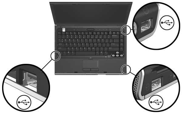 Hardwareopgraderinger og -udskiftninger Tilslutning af en USB-enhed En enhed, der tilsluttes den bærbare computer via USB, kan kun anvendes, når den bærbare computer er i Windows.