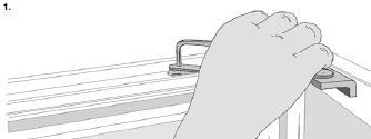 Vedligeholdelse: Fiktionsbremsen: Bremsen strammes ved at dreje på fiktionsskruerne MOD URET i begge sider af vinduet med en 4 mm unbrakonøgle (1).