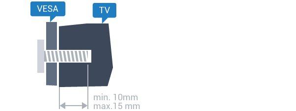 Opsætning bag på TV'et. Sørg for, at metalskruerne, der skal anvendes til at montere TV'et på det VESA-kompatible beslag, går ca. 10 mm ind i TV'ets gevindhuller. 2.