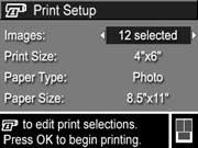 4. Når kameraet er tilsluttet printeren, vises menuen Print Setup (Indstil printer) på kameraet.