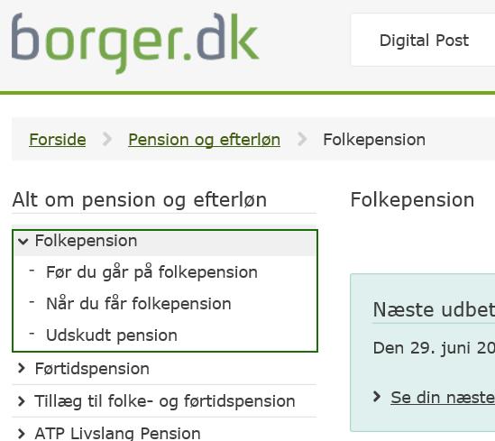Ændring af pensionssider på borger.dk Siderne om folkepension på borger.dk er blevet ændret medio juni 2018.