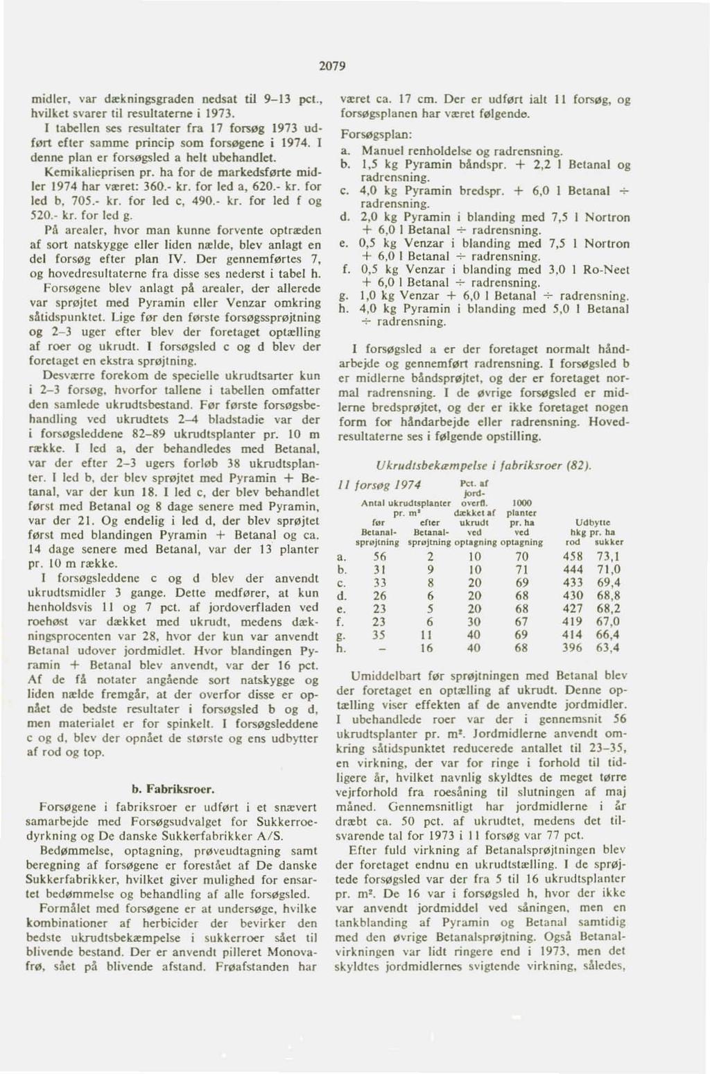 079 midler, var dækningsgraden nedsat til 9-1 pct., hvilket svarer til resultaterne i 197. I tabellen ses resultater fra 17 fo~øg 197 udfort efter samme princip som forsøgene i 1974.