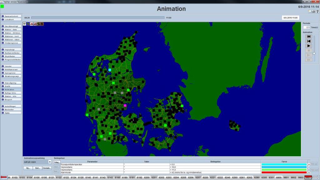 Brugervejledning til VejVejr version 12.0 September 2016 Animation Animationsbilledet viser som standard observeret nedbør på et geografisk kort, for de seneste 3 timer.
