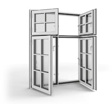 Sidehængte vinduer er hængslet i vinduets sideramme og karm med pulverlakerede taphængsler. Hængslerne kan rettes med en hængselretter, hvis rammen hænger lidt.