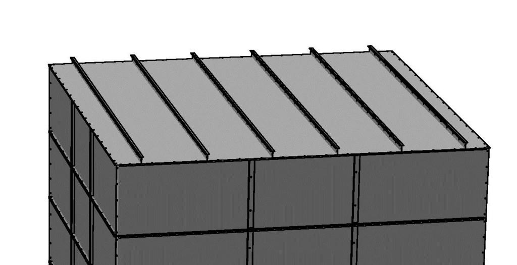 2.10 Loft Loftet løftes på plads og monteres med M8 x 16 flangebolte. De små sektioner skal placeres i hver side. 2.
