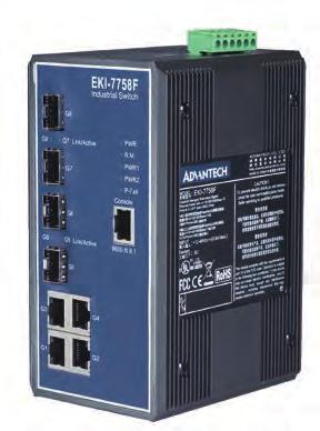 EKI-7758F The EKI-7758F supports eight Gigabit ports with four Ethernet and four SFP.