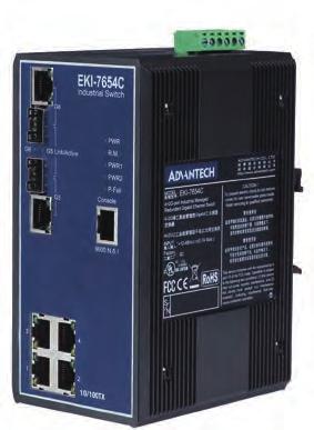 EKI-7654C The EKI-7654C supports four Fast Ethernet ports and two Gigabit combo ports.