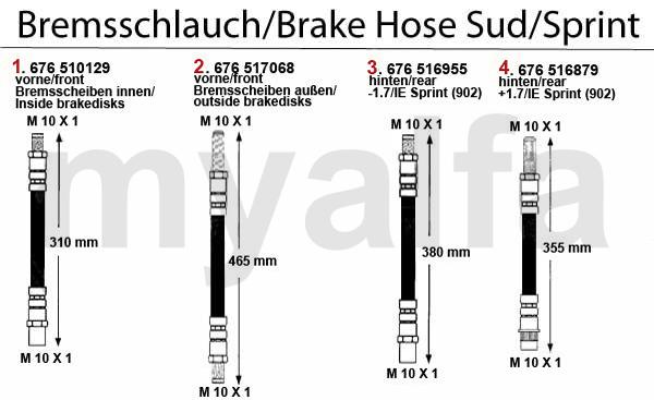 1 67610129 bremseslange for Sud/Sprint alle med indvendigliegenden Brems skiven 168,18 kr 2 67617068 bremseslange for 33 (905/7) 1.7 ie /16V 4x4 årg.