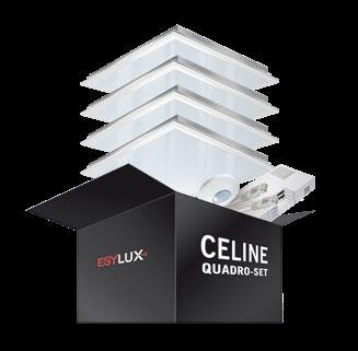 energieffektiv Human entric Lighting (Lysfarve Tunable White: 2700 6500 K) LIN Quadro-Sets er en variant med fire systemarmaturer med fuld belysningsflade, en separat L Smartriver og en separat