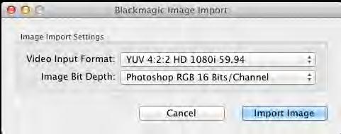 Acquisition d'image Exporter une image de Photoshop CC 1 Sélectionnez Fichier > Exporter > Exporter une image Blackmagic.