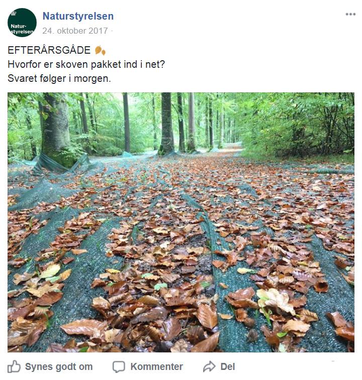 EKSEMPLER Naturstyrelsen På Naturstyrelsens Facebook, har man delt følgende to opslag henover to dage.