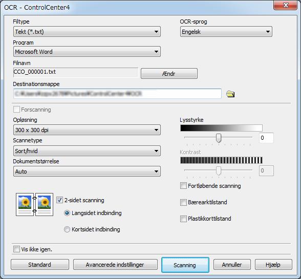 Scanning ved hjælp af computeren Scan til OCR 6 Med funktionen Scan til OCR kan du scanne og konvertere et dokument til tekst, som kan redigeres i et tekstbehandlingsprogram.