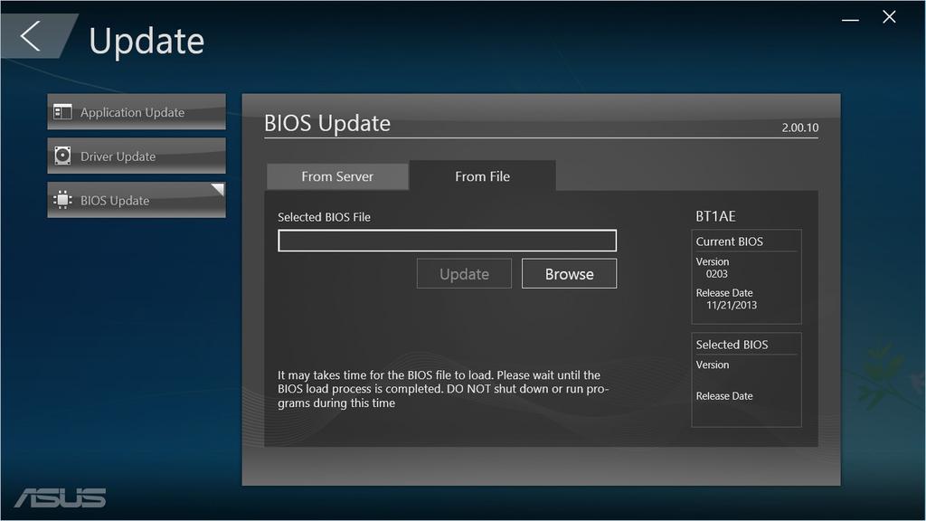 Update (Opdatering) Klik på Update (Opdater) på ASUS Manager-skærmen, for
