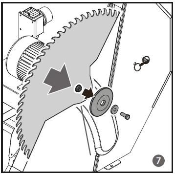 Loosen and remove the M12 x 30 bolt using the accompanying saw blade wrench.