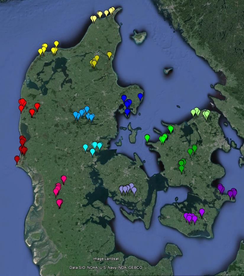 Methods: Collection of samples in the field Sample sites The current study is part of the project BioWide, where biodiversity is investigated at 130 sites in different habitats in Denmark.